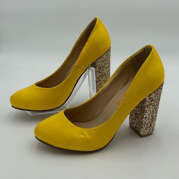 F5J Shoes - F5J Yellow Glitter Block Heels